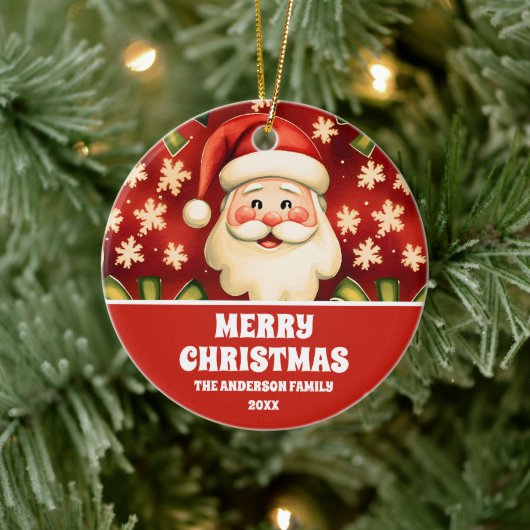 retro kerstman en bogen keramisch ornament (Boom)