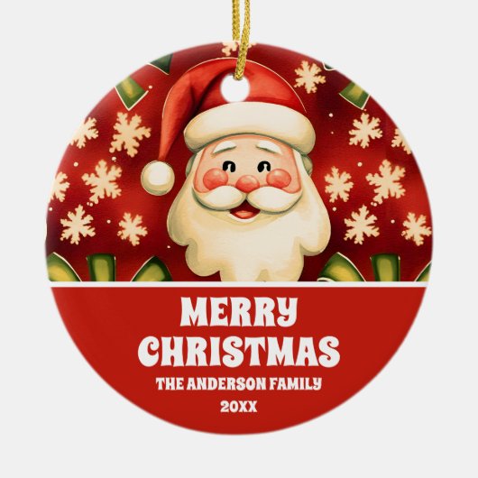 retro kerstman en bogen keramisch ornament (Voorkant)