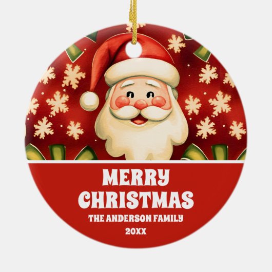 retro kerstman en bogen keramisch ornament (Achterkant)