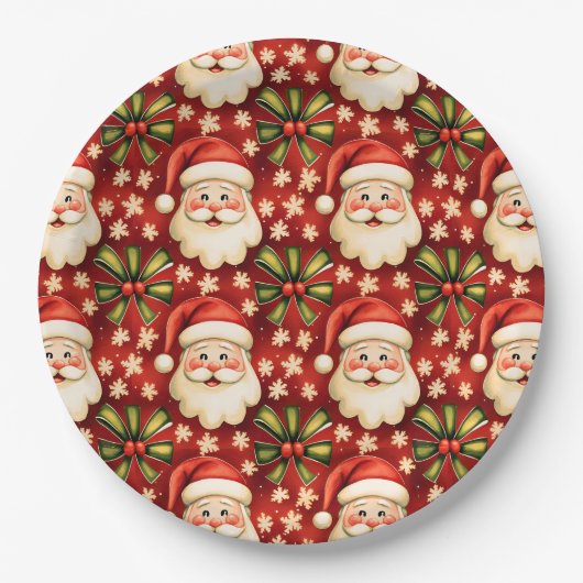 retro kerstman en bogen papieren bordje (Voorkant)