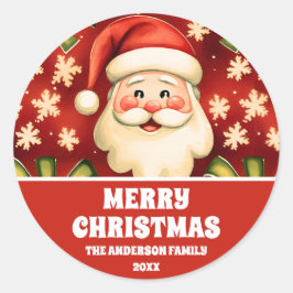  retro kerstman en bogen ronde sticker