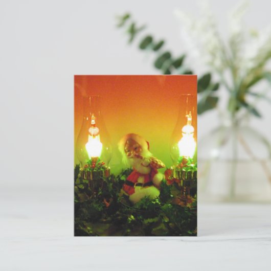 Retro Kerstman en Lichten van de Bel Feestdagenkaart (Staand voorkant)
