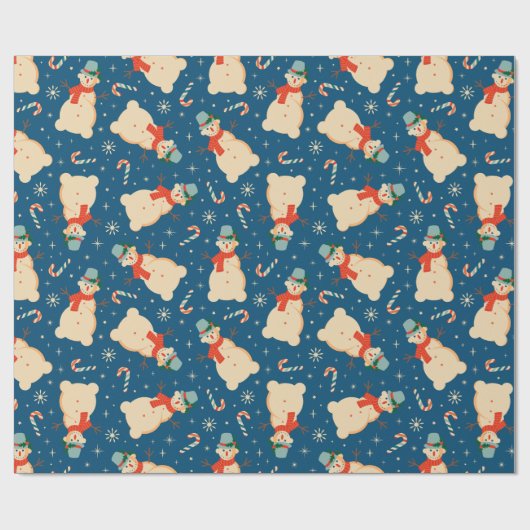  Retro kerstman en snoepriet Cadeaupapier (Vlak)