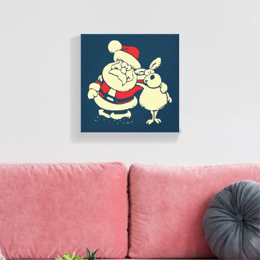 Retro kerstman en zijn rendierboeddy canvas afdruk (Insitu (Woonkamer))