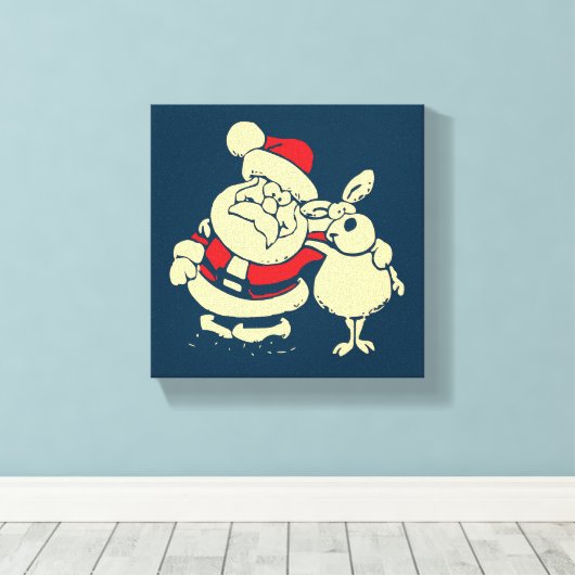 Retro kerstman en zijn rendierboeddy canvas afdruk (Insitu (Houten vloer))