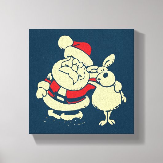 Retro kerstman en zijn rendierboeddy canvas afdruk (Voorkant)