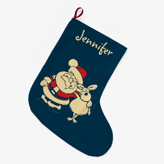 Retro kerstman en zijn rendierboeddy grote kerstsok (Voorkant (Hangend))