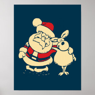 Retro kerstman en zijn rendierboeddy poster