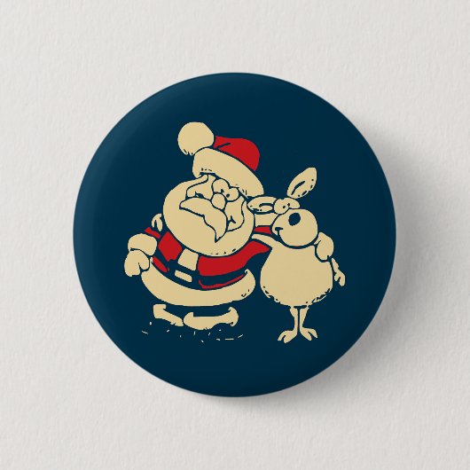Retro kerstman en zijn rendierboeddy ronde button 5,7 cm (Voorkant)