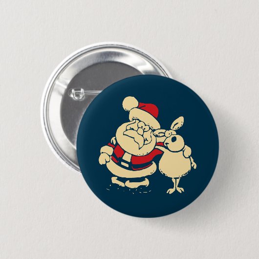 Retro kerstman en zijn rendierboeddy ronde button 5,7 cm (Voorkant /achterkant)