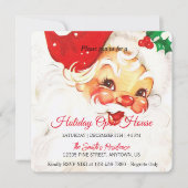 Retro Kerstman Feest, Open huis Feestdagenkaart (Voorkant)