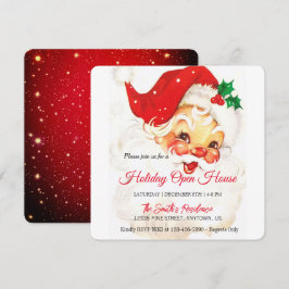 Retro Kerstman Feest, Open Huis Feestdagenkaart