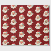 Retro Kerstman Gezicht Kerstmis Rood Cadeaupapier (Vlak)