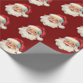 Retro Kerstman Gezicht Kerstmis Rood Cadeaupapier (Hoek)