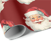 Retro Kerstman Gezicht Kerstmis Rood Cadeaupapier (Rol Hoek)