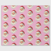 Retro Kerstman Gezicht Kerstmis Roze Cadeaupapier (Vlak)