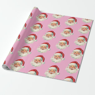 Retro Kerstman Gezicht Kerstmis Roze Cadeaupapier