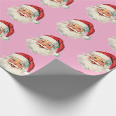 Retro Kerstman Gezicht Kerstmis Roze Cadeaupapier (Hoek)