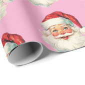 Retro Kerstman Gezicht Kerstmis Roze Cadeaupapier (Rol Hoek)