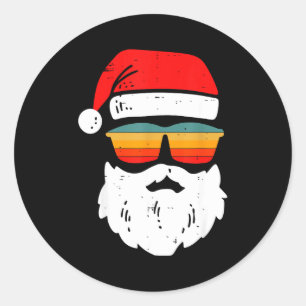 Retro Kerstman Gezicht Met Vintage Zonnebril Kerst Ronde Sticker