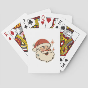 Retro Kerstman Gezicht – Vintage Kerstvakantie Pokerkaarten