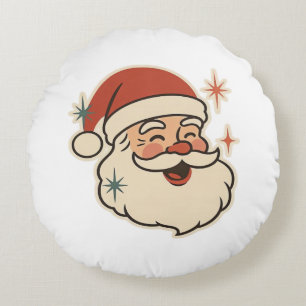 Retro Kerstman Gezicht – Vintage Kerstvakantie Rond Kussen