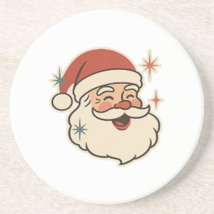 Retro Kerstman Gezicht – Vintage Kerstvakantie Zandsteen Onderzetter