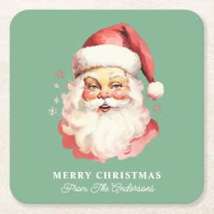 Retro Kerstman Groen Gepersonaliseerde Naam Kerstm Kartonnen Onderzetters