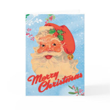 Retro Kerstman Hulst Sneeuw Blauw Kerstmis
