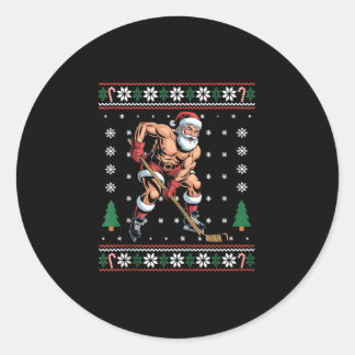Retro kerstman ijshockeyspeler grappige lelijke ke ronde sticker