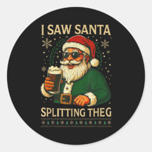 Retro Kerstman Ik Zag Kerstman De G Drinken Lelijk Ronde Sticker