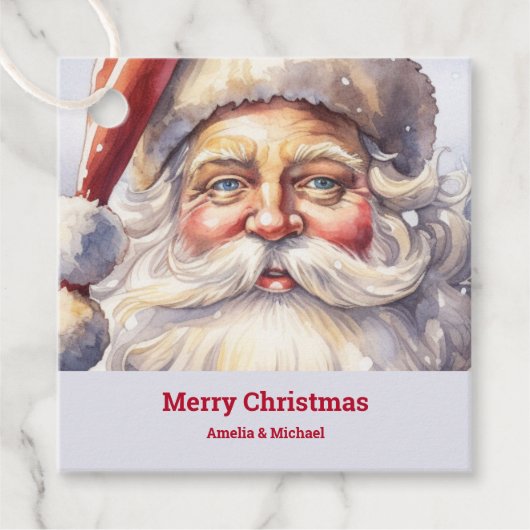 Retro Kerstman in een rode hoeden Kerstmis Bedankjes Labels (Voorkant)