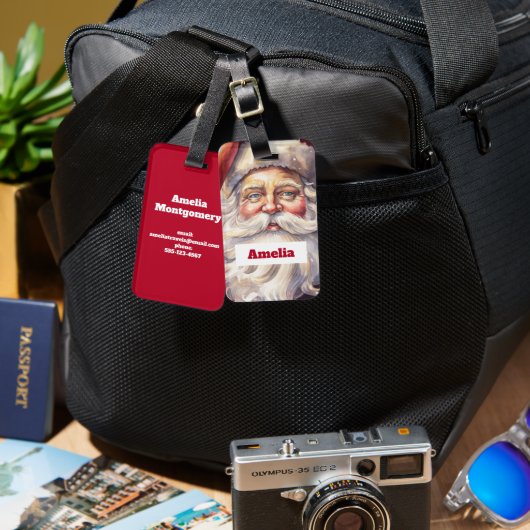 Retro Kerstman in een rood Pet Bagagelabel (Voorkant /achterkant)