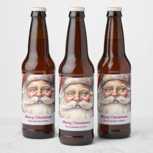 Retro Kerstman in een rood Pet Bier Etiket