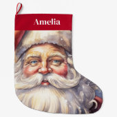 Retro Kerstman in een rood Pet Grote Kerstsok (Voorkant)