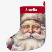 Retro Kerstman in een rood Pet Grote Kerstsok (Achterkant)