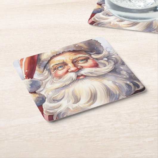 Retro Kerstman in een rood Pet Kartonnen Onderzetters (Schuin)