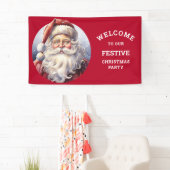 Retro Kerstman in een rood Pet kerstfeest Spandoek (Insitu)
