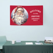 Retro Kerstman in een rood Pet kerstfeest Spandoek (Beurs)