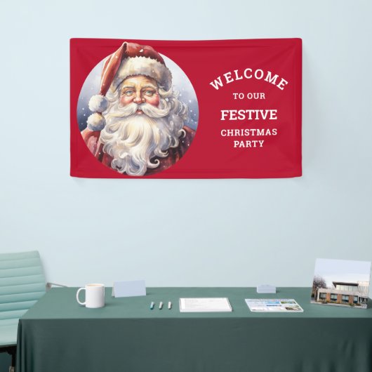 Retro Kerstman in een rood Pet kerstfeest Spandoek (Beurs)