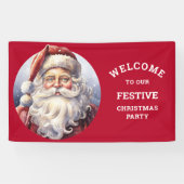 Retro Kerstman in een rood Pet kerstfeest Spandoek (Horizontaal)