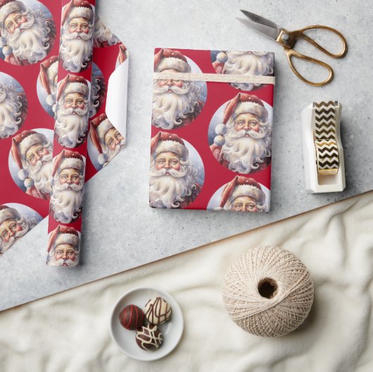 Retro Kerstman in een rood Pet kerstpatroon Cadeaupapier (Crafts)