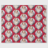 Retro Kerstman in een rood Pet kerstpatroon Cadeaupapier (Vlak)