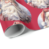 Retro Kerstman in een rood Pet kerstpatroon Cadeaupapier (Rol Hoek)