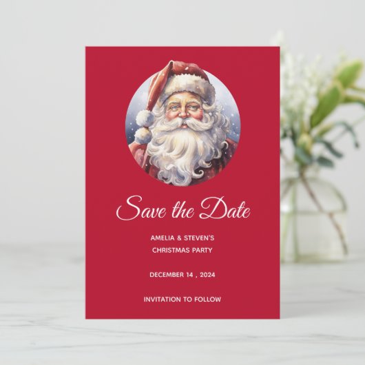 Retro Kerstman in een rood Pet Save The Date (Staand voorkant)