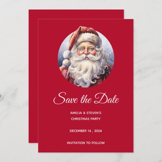 Retro Kerstman in een rood Pet Save The Date (Voorkant / Achterkant)