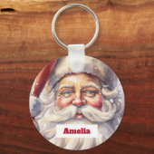 Retro Kerstman in een rood Pet Sleutelhanger (Voorkant)