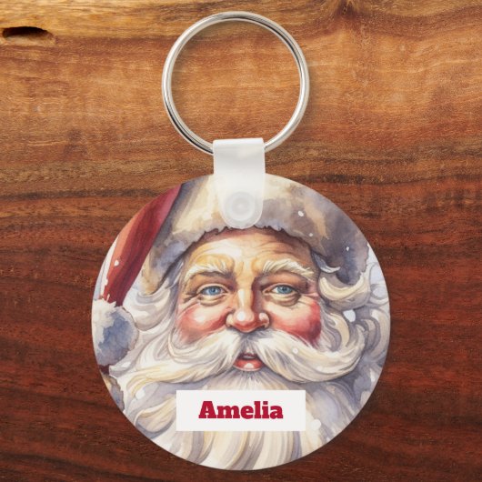 Retro Kerstman in een rood Pet Sleutelhanger (Voorkant)