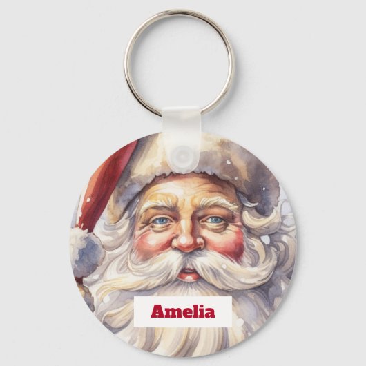 Retro Kerstman in een rood Pet Sleutelhanger (Achterkant)