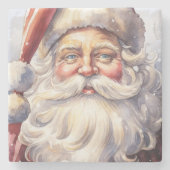 Retro Kerstman in een rood Pet Stenen Onderzetter (Voorkant)